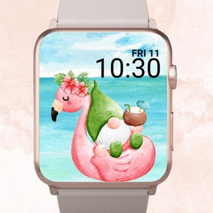 Sfondo per Apple Watch con gnomo in vacanza tropicale, quadrante per Apple Watch con gnomo in vacanza, sfondo per Apple Watch con gnomo in vacanza, Apple Watch con gnomo in vacanza, carino