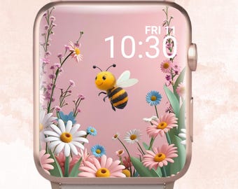 Papier peint Apple Watch abeille mignonne, cadran abeille adorable Apple Watch, Apple Watch printemps, papier peint floral Apple Watch, papier peint 3D Apple Watch
