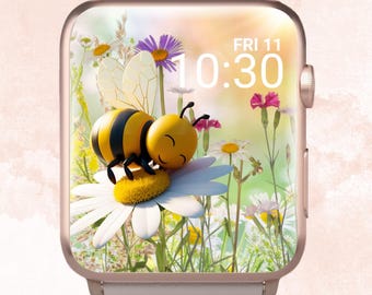 Papier peint Adorable Abeille pour Apple Watch, Cadran Adorable Abeille pour Apple Watch, Apple Watch printemps, Apple Watch à fleurs, Papier peint 3D pour Apple Watch, Abeille 3D