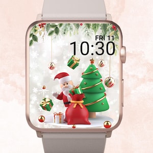 Sfondo natalizio per Apple Watch, quadrante natalizio per Apple Watch, Babbo Natale, sfondo invernale per Apple Watch, sfondo festivo per Apple Watch, grazioso orologio di Natale
