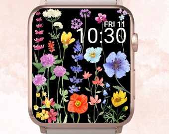 Fondo de pantalla de Apple Watch con flores silvestres, esfera de Apple Watch con flores silvestres, fondo de pantalla de Apple Watch con flores, fondo de pantalla de Apple Watch con flores de pradera, floral