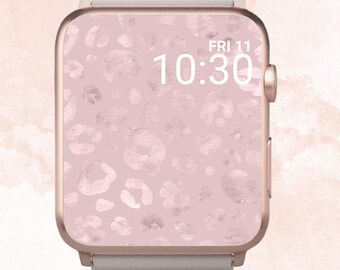 Rose Gold Leopard Apple Watch Wallpaper, Rose Gold Leopard Apple Uhren-Gesicht, Rose Gold Apple Watch Wallpaper, Beige Ästhetik, Leopardenuhr