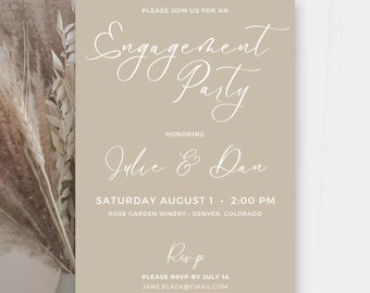 Boho Engagement Party Invitation, Chic Boho Minimalist Invitation, Fully Customized Digital File