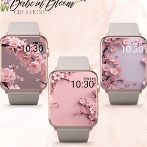 Set di 3 sfondi Apple Watch 3D Cherry Blossom, sfondi Apple Watch Cherry Blossom, quadrante floreale Apple Watch, quadrante floreale Apple Watch 3D