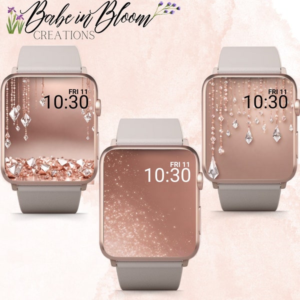 Set of 3 Jewels Rose Gold Apple Watch Wallpapers, Glitter Apple Watch Wallpaper, Sparkly Apple Watch Wallpaper, Rose Gold Watch Face, Beige
