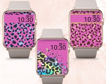 3er Set Pink Leopard Apple Watch Wallpaper, Glitzer Leopard Apple Watch Gesicht, Pink Leopard Print Apple Watch Wallpaper Gepard Apple Watch