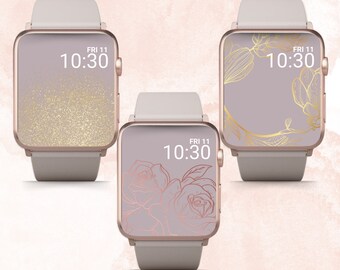 Set of 3 Gold Apple Watch Wallpapers, Gold Apple Watch Face, Rose Gold Apple Watch Wallpaper, Aesthetic Apple Watch Wallpaper, Glitter Beige