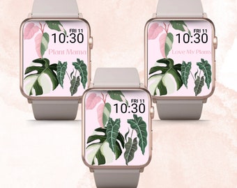 Set of 3 Plant Lovers Apple Watch Wallpapers, Monstera Apple Watch Face, Monstera Apple Watch Wallpaper, Plants Apple Watch Wallpaper, Pink