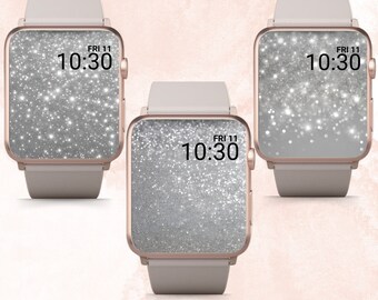 Set of 3 Silver Glitter Apple Watch Wallpapers, Silver Glitter Apple Watch Face, Silver Glitter Sparkly Apple Watch Wallpaper, Sparkly Watch