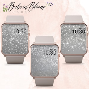 Set di 3 sfondi per Apple Watch con glitter argento, quadrante per Apple Watch con glitter argento, sfondo per Apple Watch con glitter argento scintillante, orologio scintillante