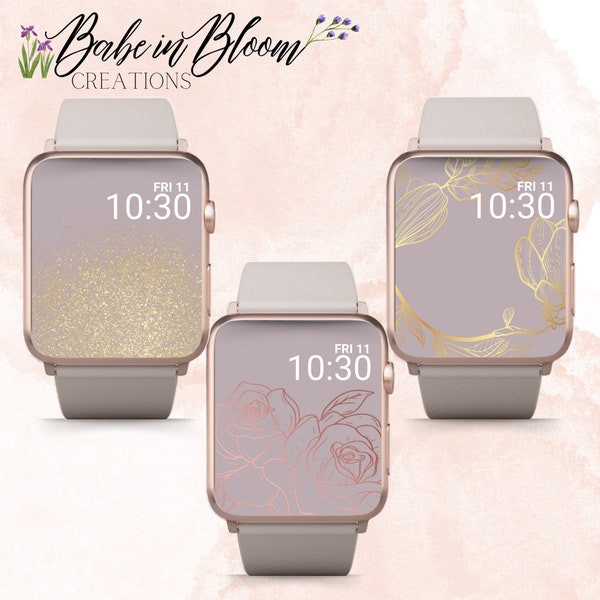Set of 3 Gold Apple Watch Wallpapers, Gold Apple Watch Face, Rose Gold Apple Watch Wallpaper, Aesthetic Apple Watch Wallpaper, Glitter Beige