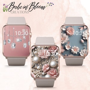Set di 3 sfondi per Apple Watch con perle Jewels, sfondo glitterato per Apple Watch, carta da parati scintillante per Apple Watch, quadrante con perle, Bling, 3D