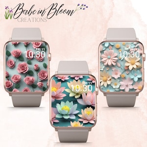 Set di 3 splendidi sfondi floreali per Apple Watch, carta da parati floreale 3D per Apple Watch, quadrante floreale per mela, quadrante floreale 3D per mela, 3D