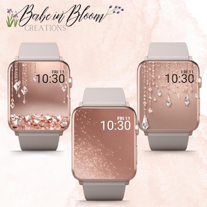 Set di 3 sfondi per Apple Watch in oro rosa, sfondo glitterato per Apple Watch, sfondo scintillante per Apple Watch, quadrante oro rosa, beige
