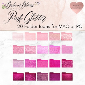 Pink Glitter Desktop Folder Icons, Sparkly Glitter Mac Icons, Glitter PC Icons, Aesthetic Folder Icons, Macbook Folders, Pink Folder Icons