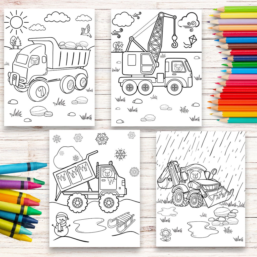 Cute Construction Vehicles Printable Coloring Pages for Kids, Toddlers ...