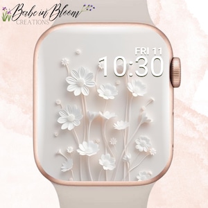 3D Floral Apple Watch Wallpaper, Neutral Apple Watch, Minimal Botanical Apple Watch Background, Beige Aesthetic Apple Watch Face, 3D Floral