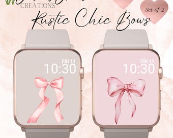 Set of 2 Coquette Bow Apple Watch Wallpaper, Pink Bow Apple Watch Face, Beige Aesthetic Apple Watch, Rustic Chic Apple Watch, Fun Pink Watch