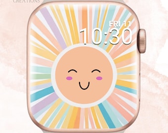 Fondo de pantalla de sol para Apple Watch, Esfera de sol adorable para Apple Watch, Fondo de sol para Apple Watch, Fondo de pantalla retro para Apple Watch, Apple Watch divertido y adorable
