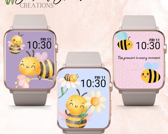 Lot de 3 papiers peints pour Apple Watch abeilles, adorable papier peint Apple Watch abeille, papier peint Apple Watch abeilles mignonnes, cadran abeille Apple Watch, abeilles heureuses
