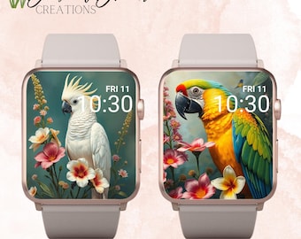 Set of 2 Beautiful Parrots Apple Watch Wallpaper, Parrot Apple Watch Wallpaper, Parrot Watch Face, Tropical Apple Watch Wallpaper, Floral