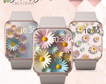 Set of 3 3D Daisy Apple Watch Wallpapers, Daisy Apple Watch Wallpaper, 3D Daisy Apple Watch Face, 3D Daisies Apple Watch Face, Spring Watch