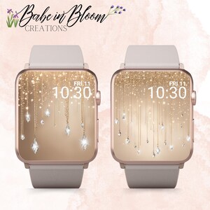 Set di 2 splendidi sfondi per Apple Watch con diamanti dorati, quadrante scintillante per Apple Watch, sfondo glitterato per Apple Watch, orologio dorato scintillante