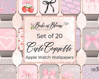 Set of 20 Coquette Apple Watch Wallpapers, Pink Girly Apple Watch Wallpaper, Coquette Apple Watch Face, Bow Apple Watch Wallpaper, Girly Bow