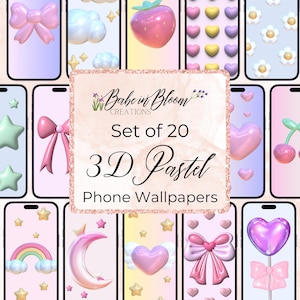 Set of 20 3D Pastel Phone Wallpapers, Pink Girly Phone Wallpaper, Aesthetic Phone Wallpaper Set, Pastel Phone Wallpaper, 3D Phone Wallpaper