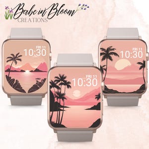 Set di 3 sfondi Hawaii per Apple Watch, sfondo Hawaii per Apple Watch, sfondo tramonto per Apple Watch, orologio oro rosa, Apple Watch tropicale