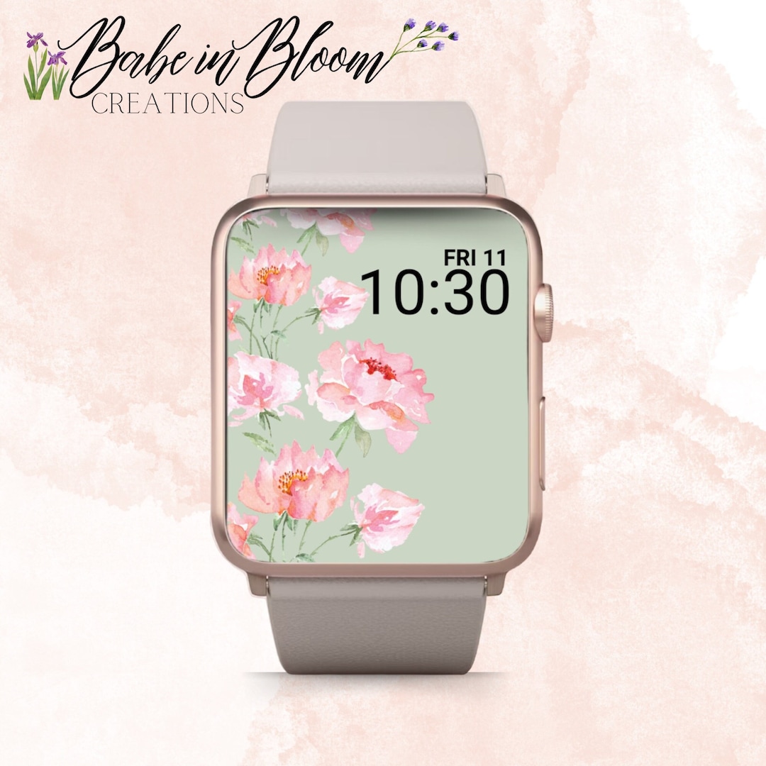 Sage Green Floral Apple Watch Wallpaper, Floral Apple Watch Face