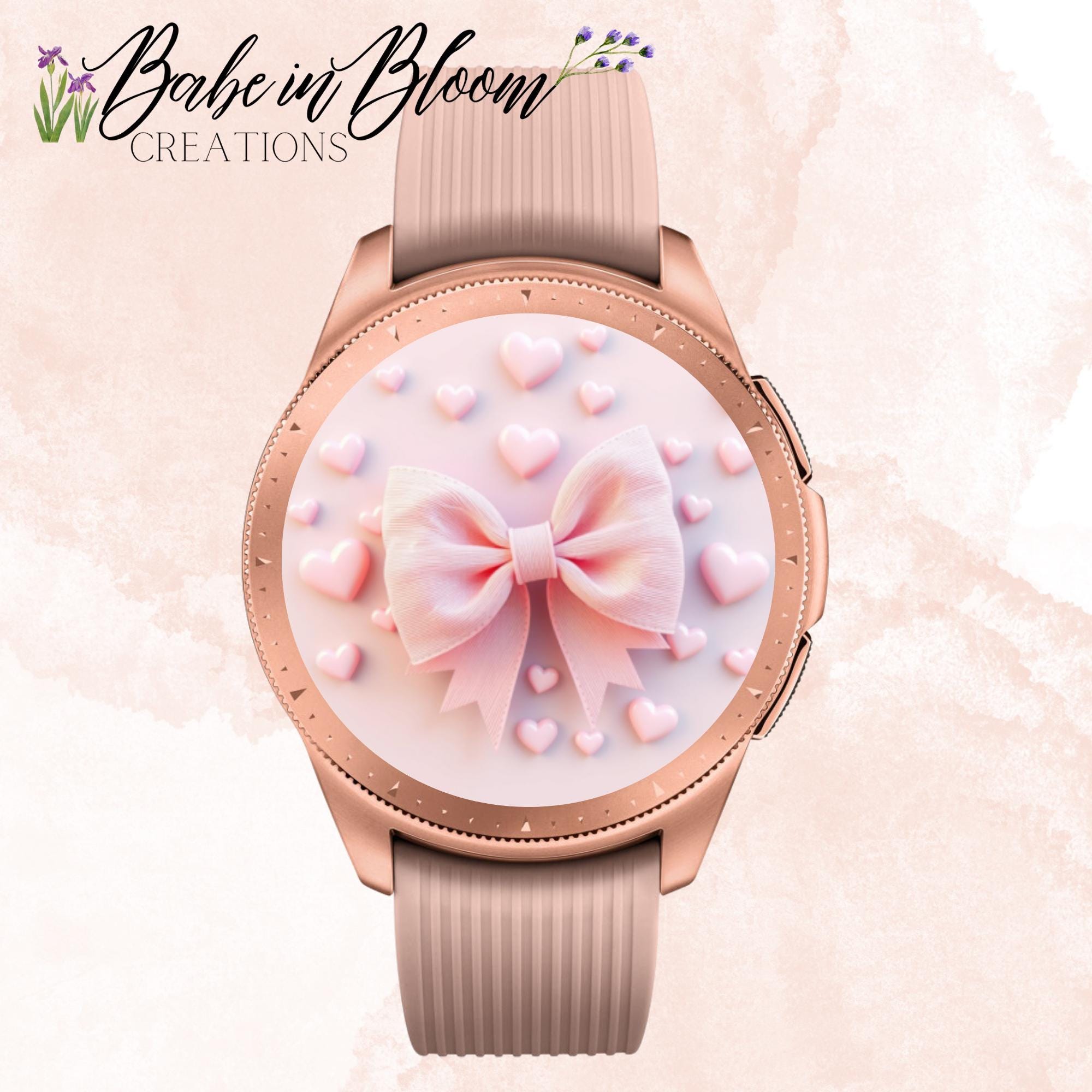 3D Coquette Bow Samsung Galaxy Watch Face, Coquette Samsung Galaxy Watch Wallpaper, Samsung Galaxy Watch rosa, Carino fiocco rosa Samsung Galaxy