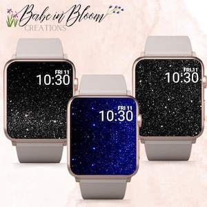 Set di 3 splendidi sfondi glitterati per Apple Watch, sfondi glitterati neri per Apple Watch, quadrante nero per Apple Watch, sfondo glitterato nero per Apple Watch blu