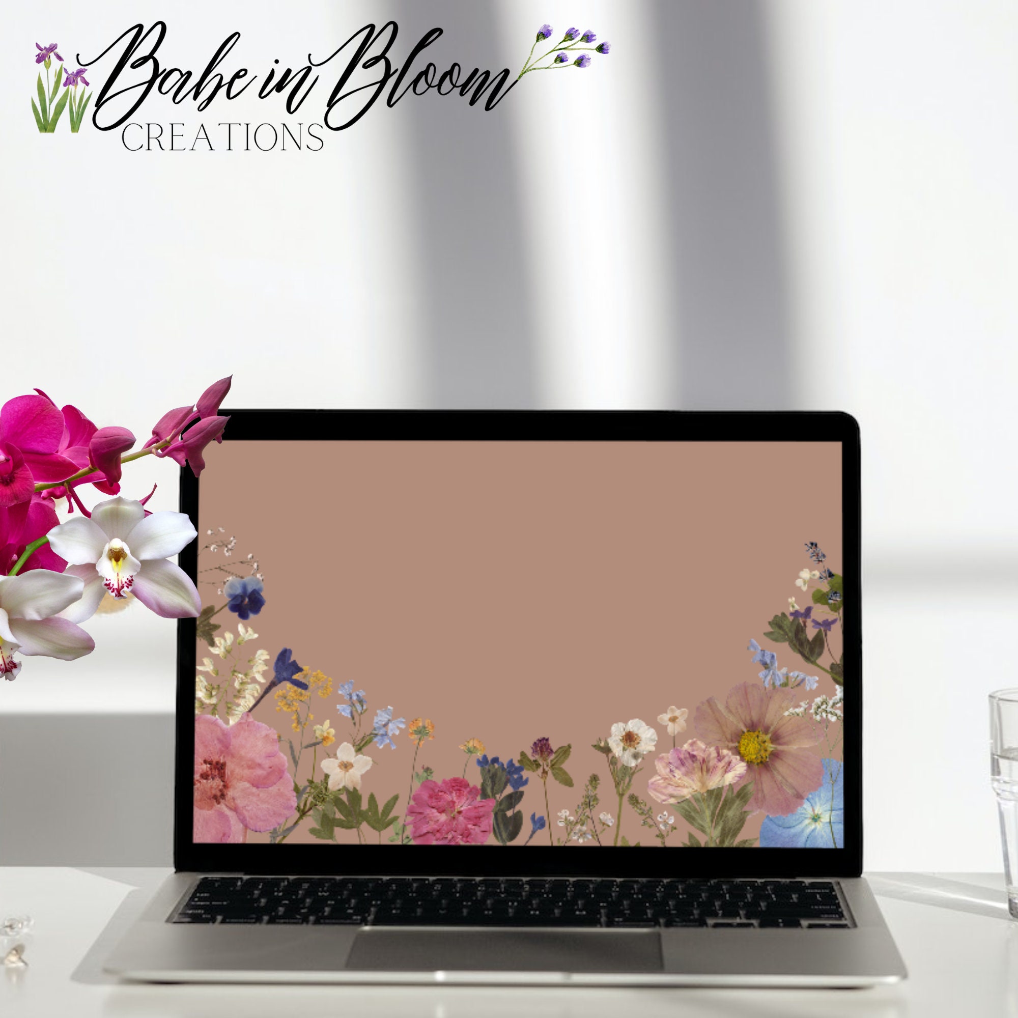 Set of 4 Vintage Pressed Flowers Laptop Wallpapers, Vintage Pressed