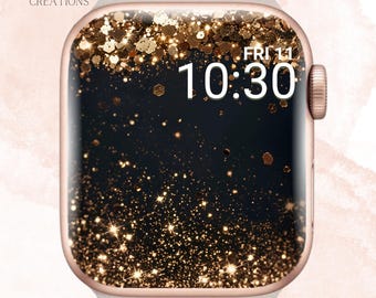 Glitzerndes Apple Watch-Hintergrundbild, glitzerndes Apple Watch-Zifferblatt, funkelnder Apple Watch-Hintergrund, goldenes Glitzer-Apple Watch-Hintergrundbild, funkelnde Uhr