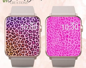 2er Set Pink Leopard Apple Watch Wallpaper, Leopard Apple Watch Face, Glitter Leopard Apple Watch Wallpaper, Rainbow Apple Watch Wallpaper
