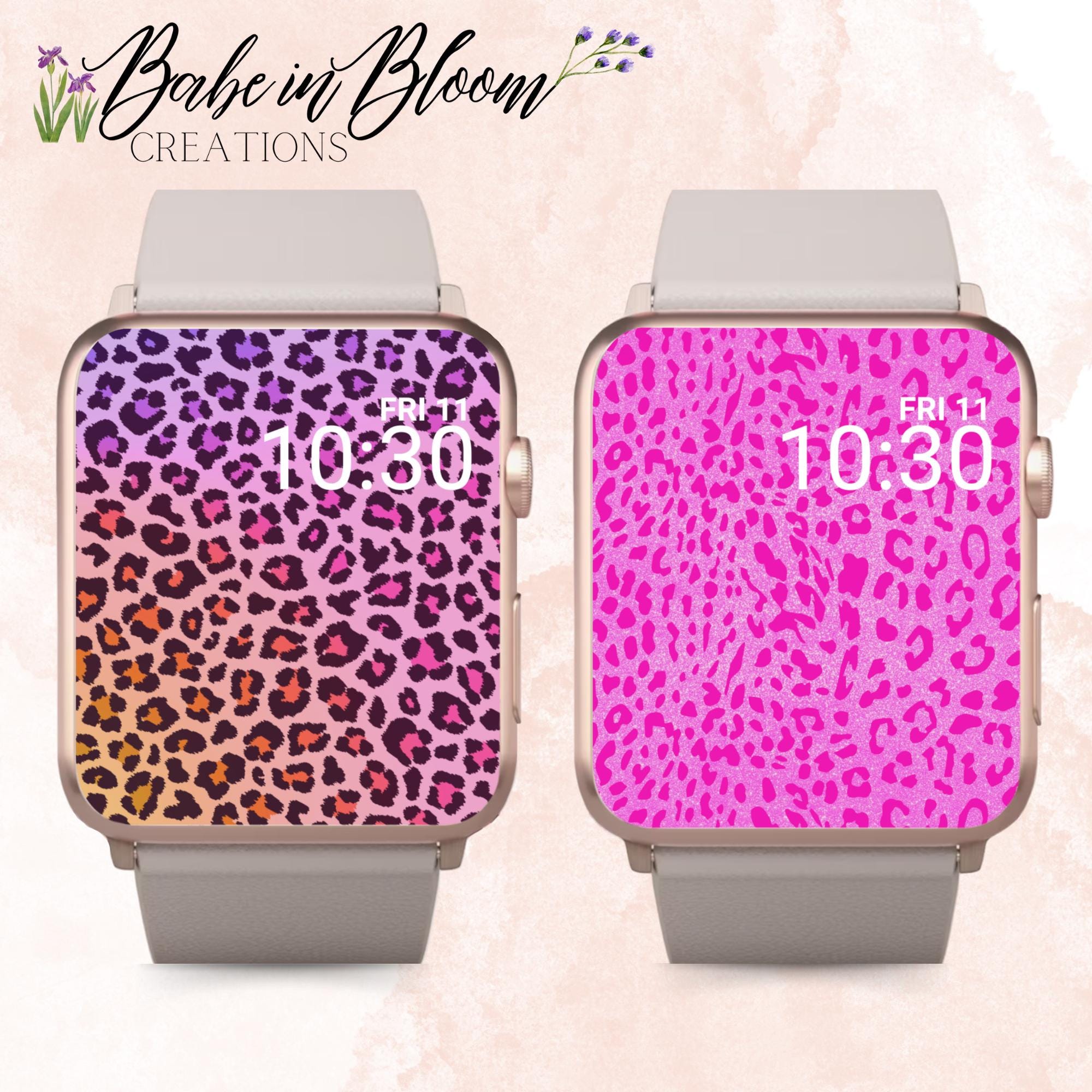 Apple - LOVE's shop Set of 2 Pink Leopard Apple Watch Wallpaper, Leopard Apple