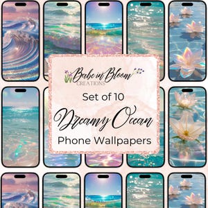 Set of 10 Dreamy Ocean Phone Wallpapers, Aesthetic Phone Wallpaper, Summer Phone Wallpaper Set, Ocean Phone Wallpaper, Glitter Phone Screen
