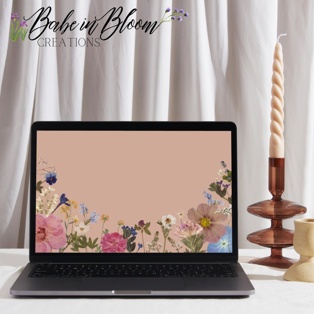 Set of 4 Vintage Pressed Flowers Laptop Wallpapers, Vintage Pressed