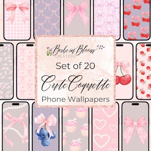 Set of 20 Coquette Phone Wallpapers, Pink Girly Phone Wallpaper, Aesthetic Phone Wallpaper Set, Bow Phone Wallpaper, Girly Phone Background