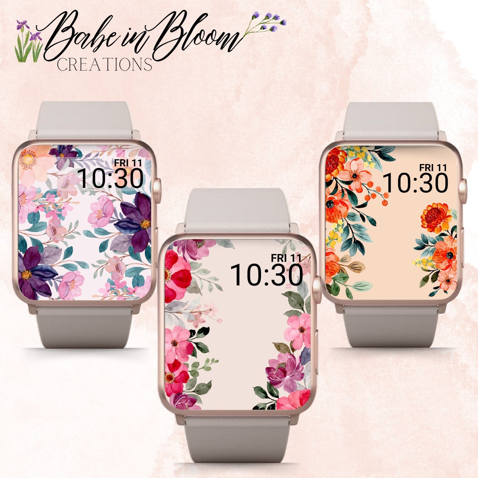 Set of 3 Stunning Spring Floral Apple Watch Wallpapers, Floral Apple ...