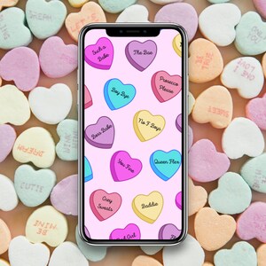 Adult Conversation Hearts, Cute Candy Hearts Phone Background for iPhone or Android, Phone Wallpaper, Phone Lock screen, Valentines Day Art