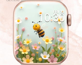 Papier peint Apple Watch abeille mignonne, cadran abeille adorable Apple Watch, Apple Watch printemps, papier peint floral Apple Watch, papier peint 3D Apple Watch