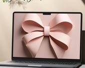 Aesthetic Bow Laptop Wallpaper, Pink Bow Laptop Background, Coquette Bow MacBook Wallpaper, Aesthetic Laptop Wallpaper, Minimalist MacBook