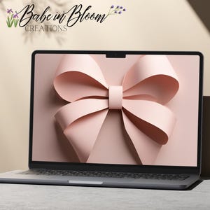 Aesthetic Bow Laptop Wallpaper, Pink Bow Laptop Background, Coquette Bow MacBook Wallpaper, Aesthetic Laptop Wallpaper, Minimalist MacBook