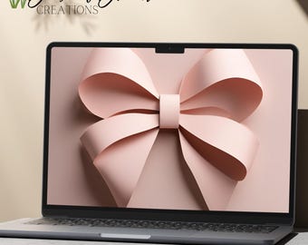 Aesthetic Bow Laptop Wallpaper, Pink Bow Laptop Background, Coquette Bow MacBook Wallpaper, Aesthetic Laptop Wallpaper, Minimalist MacBook