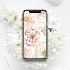Pink Flower Background for iPhone or Android, Phone Background Digital Download, Phone Wallpaper, Phone Lock screen, Floral Wallpaper, Blush