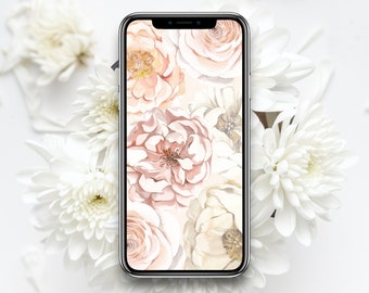 Pink Flower Background for iPhone or Android, Phone Background Digital Download, Phone Wallpaper, Phone Lock screen, Floral Wallpaper, Blush
