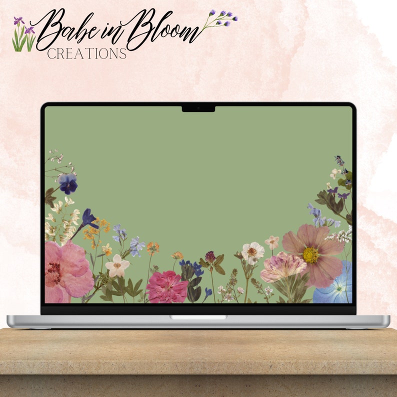 Set of 4 Vintage Pressed Flowers Laptop Wallpapers, Vintage Pressed