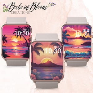 Set di 3 sfondi tropicali per Apple Watch, sfondo per Apple Watch Hawaii, sfondo per Apple Watch tramonto, orologio oro rosa, Apple Watch tropicale